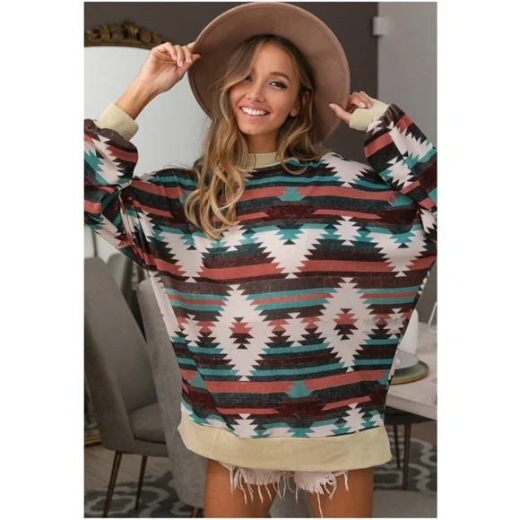 Cozy Aztec Print Sweater Top - Picture 2 of 6